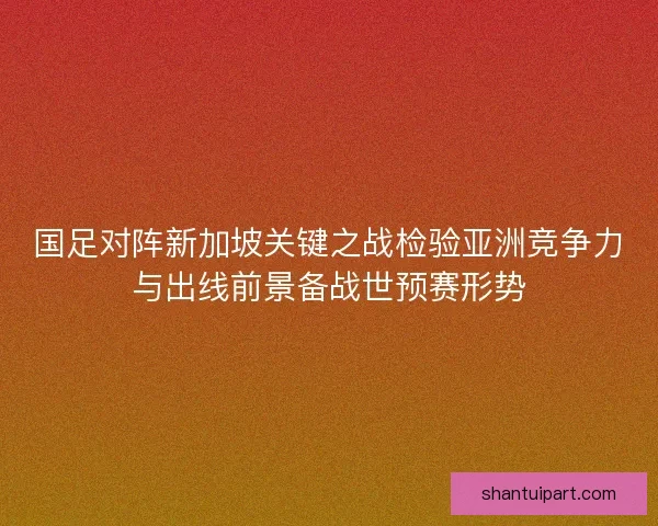 国足对阵新加坡关键之战检验亚洲竞争力与出线前景备战世预赛形势